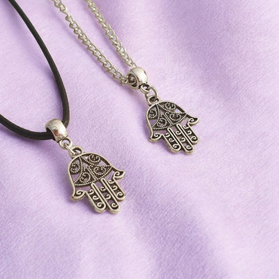 Hamsa Hand Charm Necklace Silver Plated Or Waxed Cord Variable Lengths, Gift Packaged