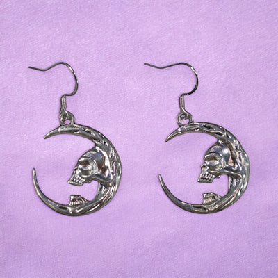 Skull Moon Dangly Earrings