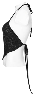 Punk Rave Goth Camisole Top with Feature Embroidery and Tie Back