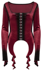 Punk Rave Leticia Burgundy Gradient Velvet Top with Feature Hooks and Eyes