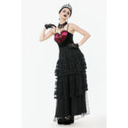 Dark in Love Morticia Gothic Velvet & Lace Skirt in Black
