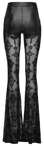 Punk Rave Seraphina Gothic Lace Flares - Cross Flocking Mesh Leggings