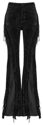 Punk Rave Morrigan Wasteland Tassel Flare Goth Trousers In Black