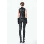 Dark in Love Punk Distressed Leather Lace-Up Top