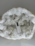 Selenite & Tourmaline Protection Wand Necklace – 20” Silver Plated