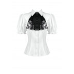 Dark in Love Elysia Ruffle Bib Puff Sleeve Goth Blouse in White