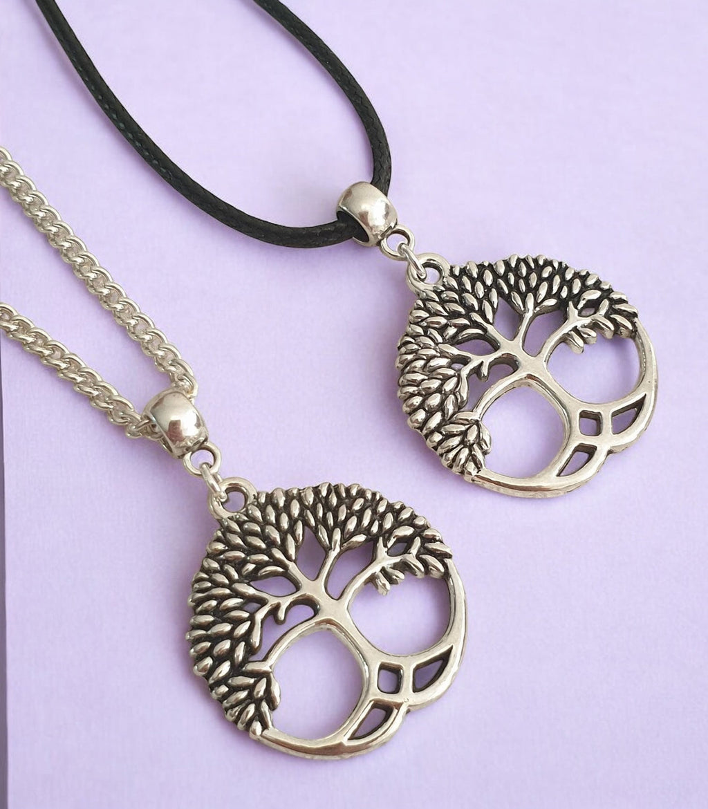 Tree Of Life Charm Necklace Silver Plated Or Waxed Cord Variable Lengths, Gift Packaged
