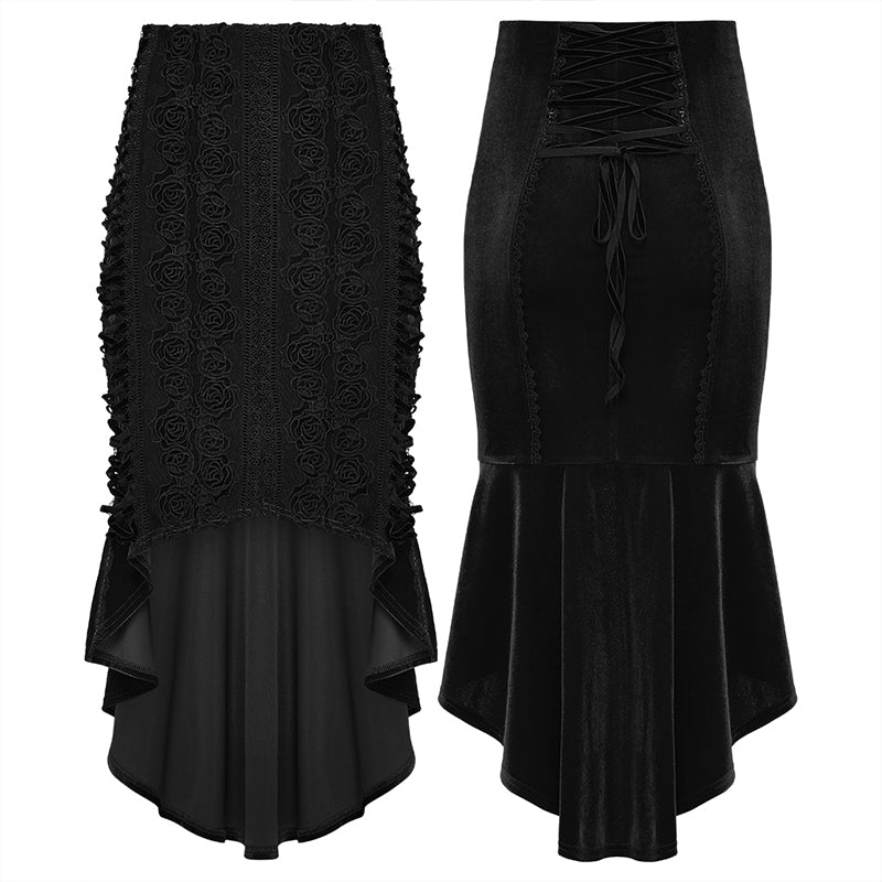 Punk Rave - Belladonna Goth Rose Fishtail Skirt