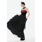Dark in Love Morticia Gothic Velvet & Lace Skirt in Black