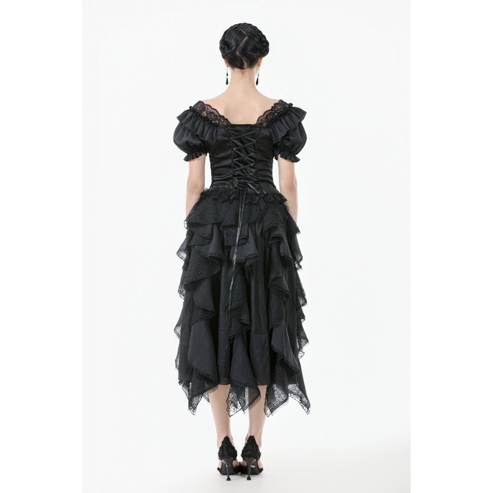 Dark in Love Seraphina Ruched Puff Sleeve Corset Top in Black