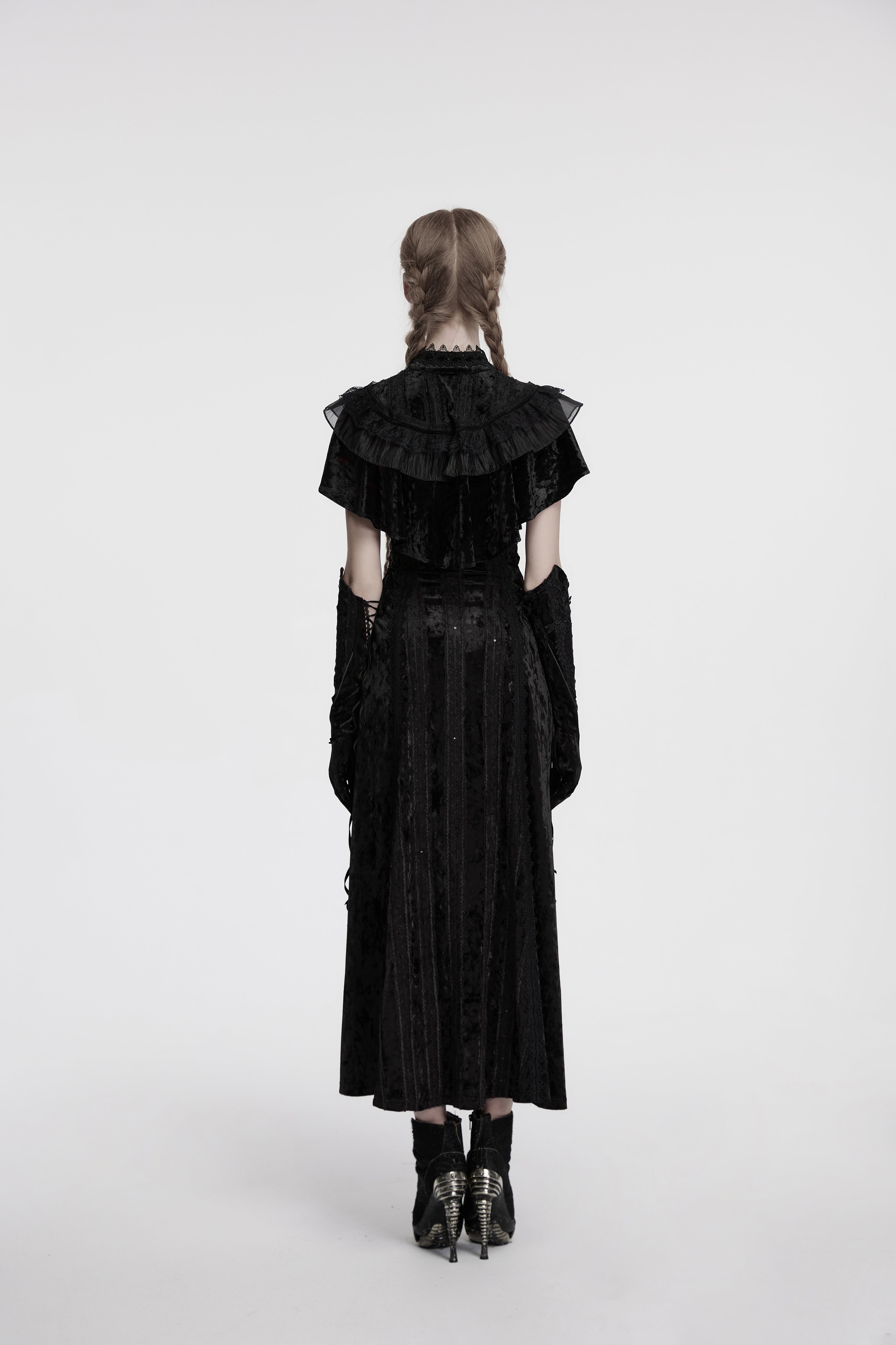 Punk Rave Elysia Velvet Ruffle Goth Shawl In Black