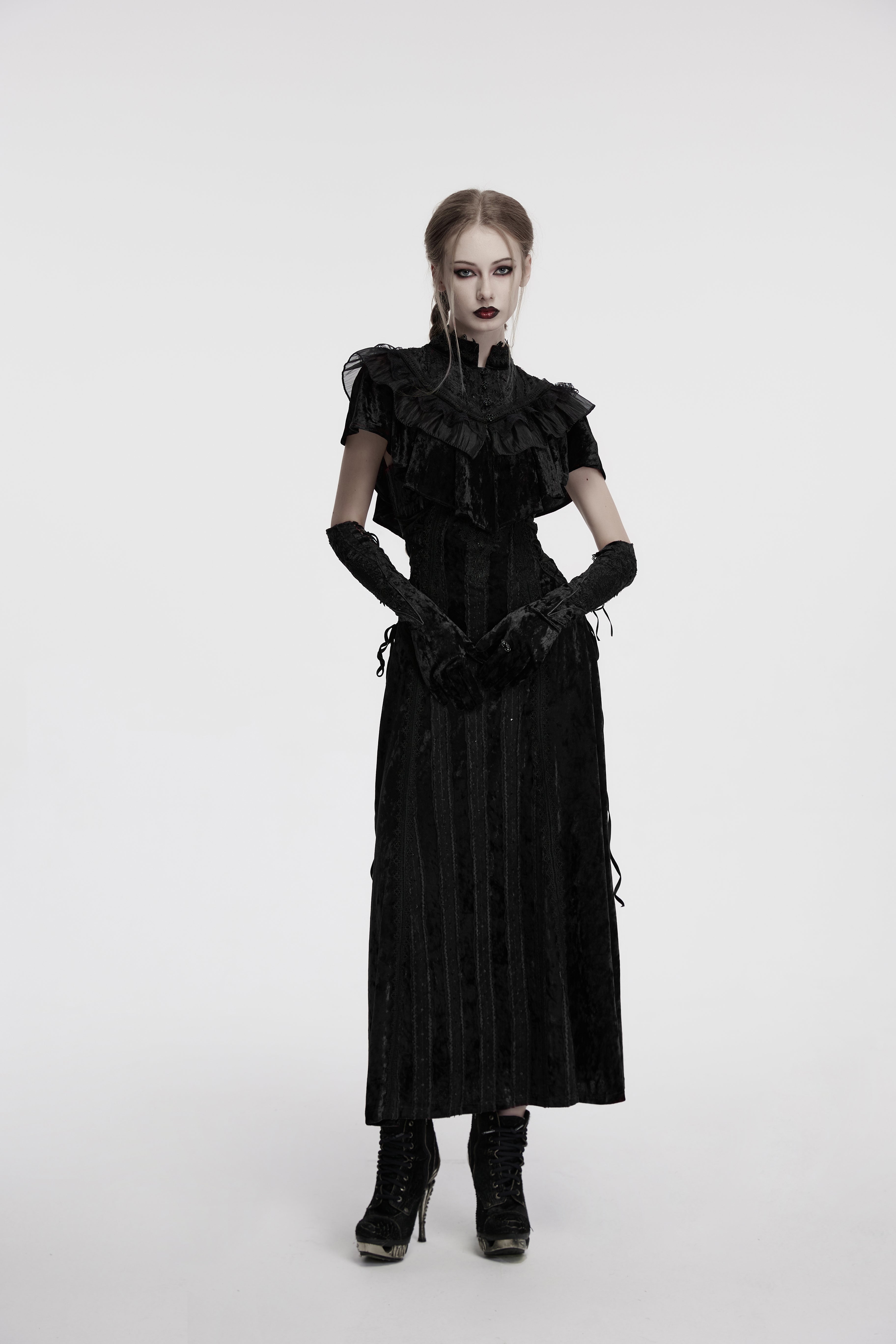 Punk Rave Elysia Velvet Ruffle Goth Shawl In Black