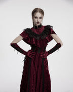 Punk Rave Selene Embroidered Velvet Gloves in Crimson