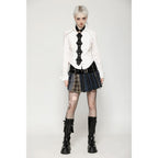 Dark in Love Sage Tartan Patchwork Leather-Waist Pleated Mini Skirt - Size UK 16 Left Only!
