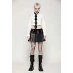 Dark in Love Sage Tartan Patchwork Leather-Waist Pleated Mini Skirt - Size UK 16 Left Only!