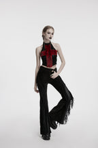 Punk Rave Morrigan Wasteland Tassel Flare Goth Trousers In Black