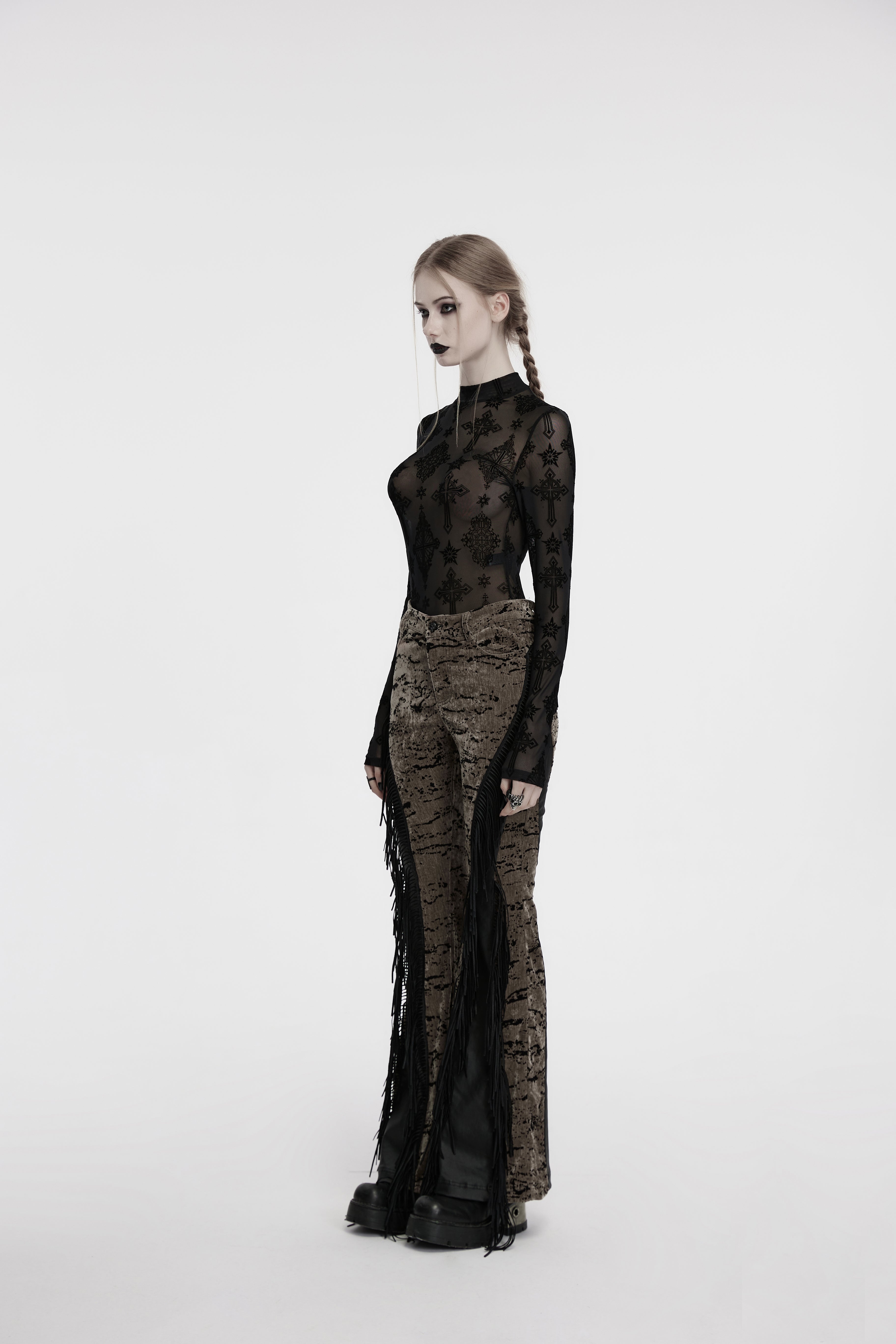 Punk Rave Ravena Cross Flocking Mesh Top