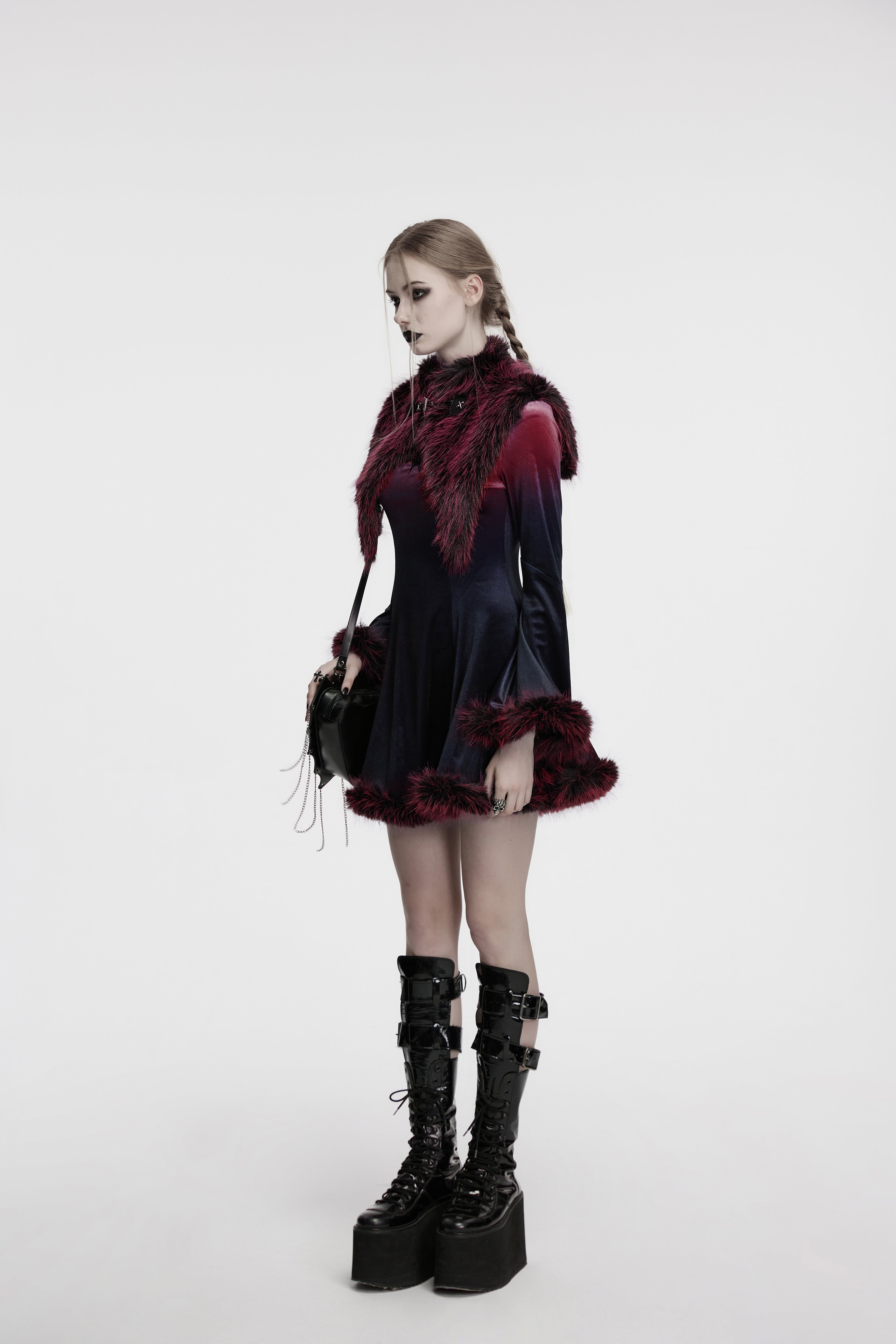 Punk Rave Lilith Gradient Devil Fur Shawl in Crimson