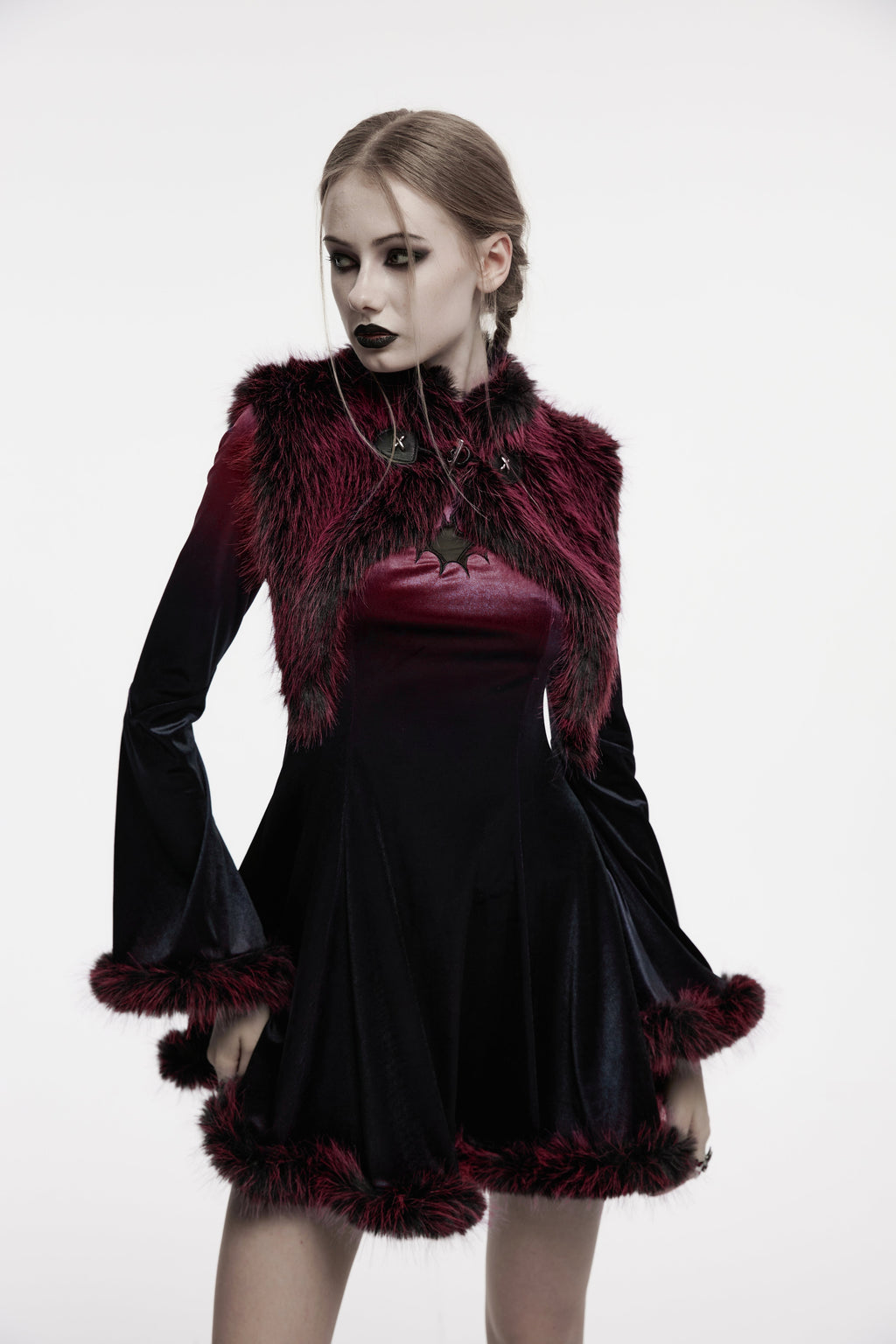 Punk Rave Lilith Gradient Devil Fur Shawl in Crimson