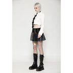 Dark in Love Sage Tartan Patchwork Leather-Waist Pleated Mini Skirt - Size UK 16 Left Only!