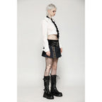 Dark in Love Sage Tartan Patchwork Leather-Waist Pleated Mini Skirt - Size UK 16 Left Only!