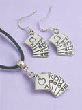 Playing Cards Charm Jewellery Set, Dangly Earring And Necklace Set In Gift Bag