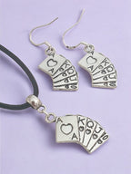 Playing Cards Charm Jewellery Set, Dangly Earring And Necklace Set In Gift Bag