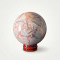 Red Network Crystal Sphere – 66mm 421g | One of a Kind with Wooden Stand