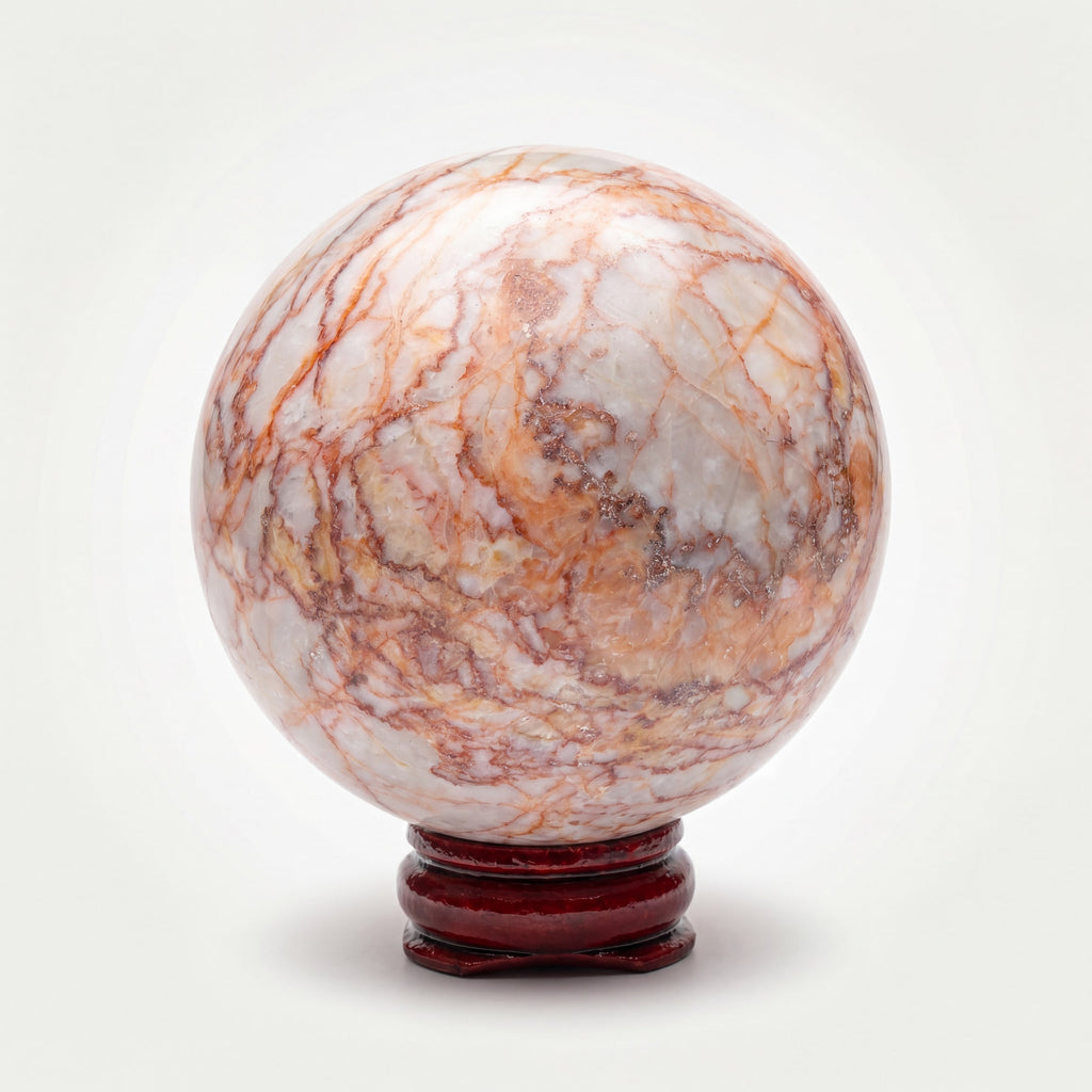 Red Network Crystal Sphere – 75mm 616g | One of a Kind with Wooden Stand