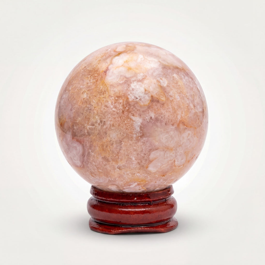 Flower Agate Crystal Sphere – 51mm 189g | One of a Kind with Wooden Stand