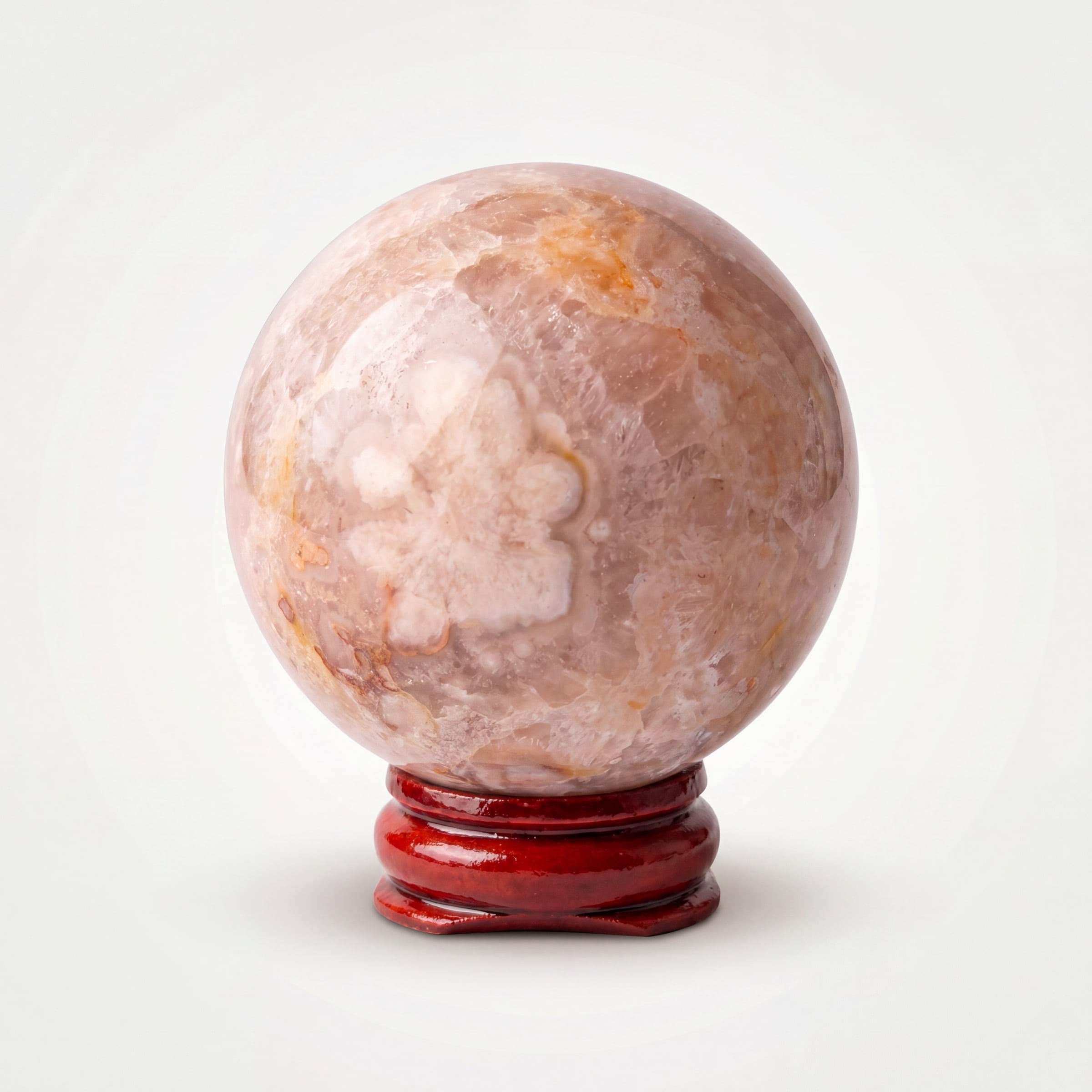 Flower Agate Crystal Sphere – 51mm 189g | One of a Kind with Wooden Stand