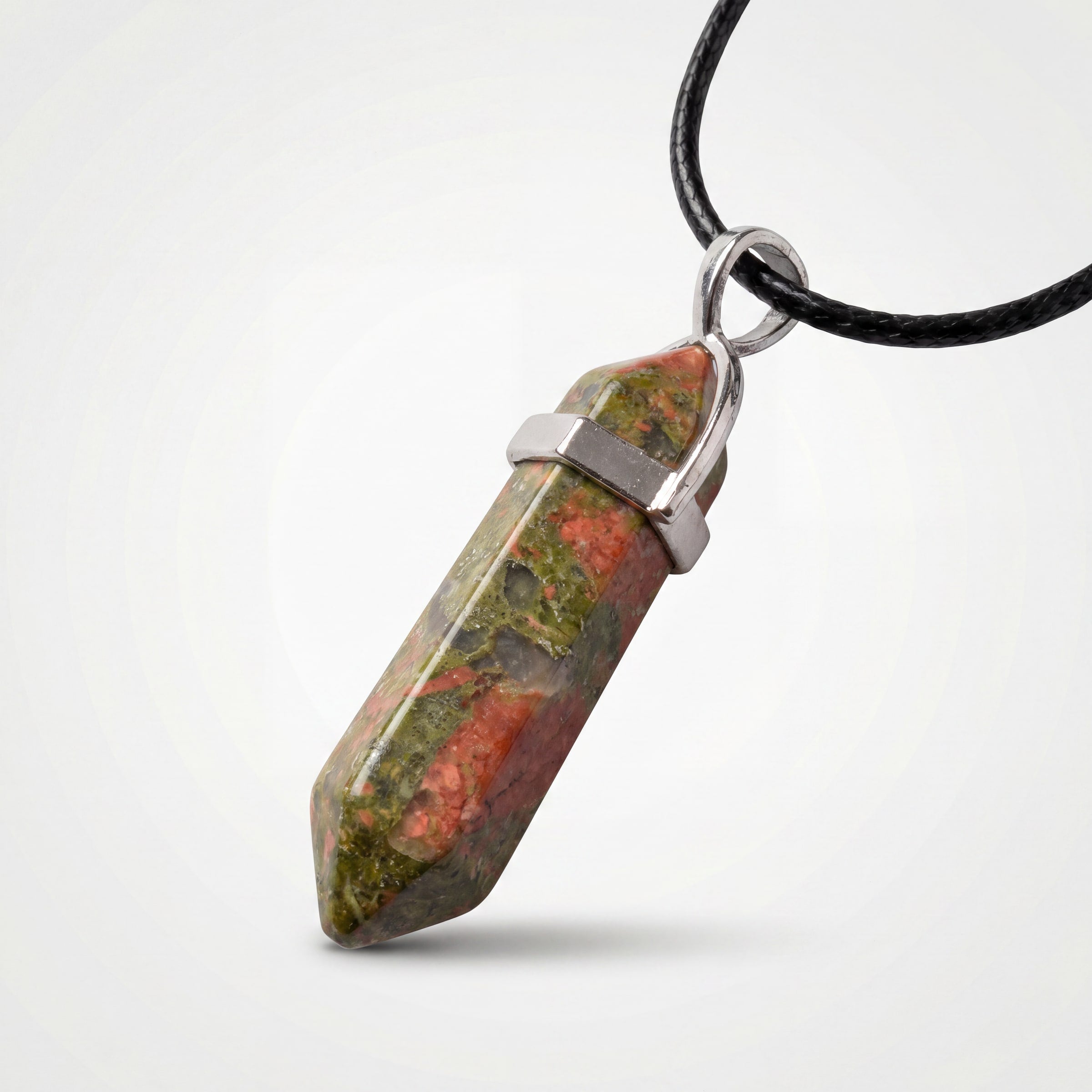 Unakite Double Point Crystal Pendant Necklace