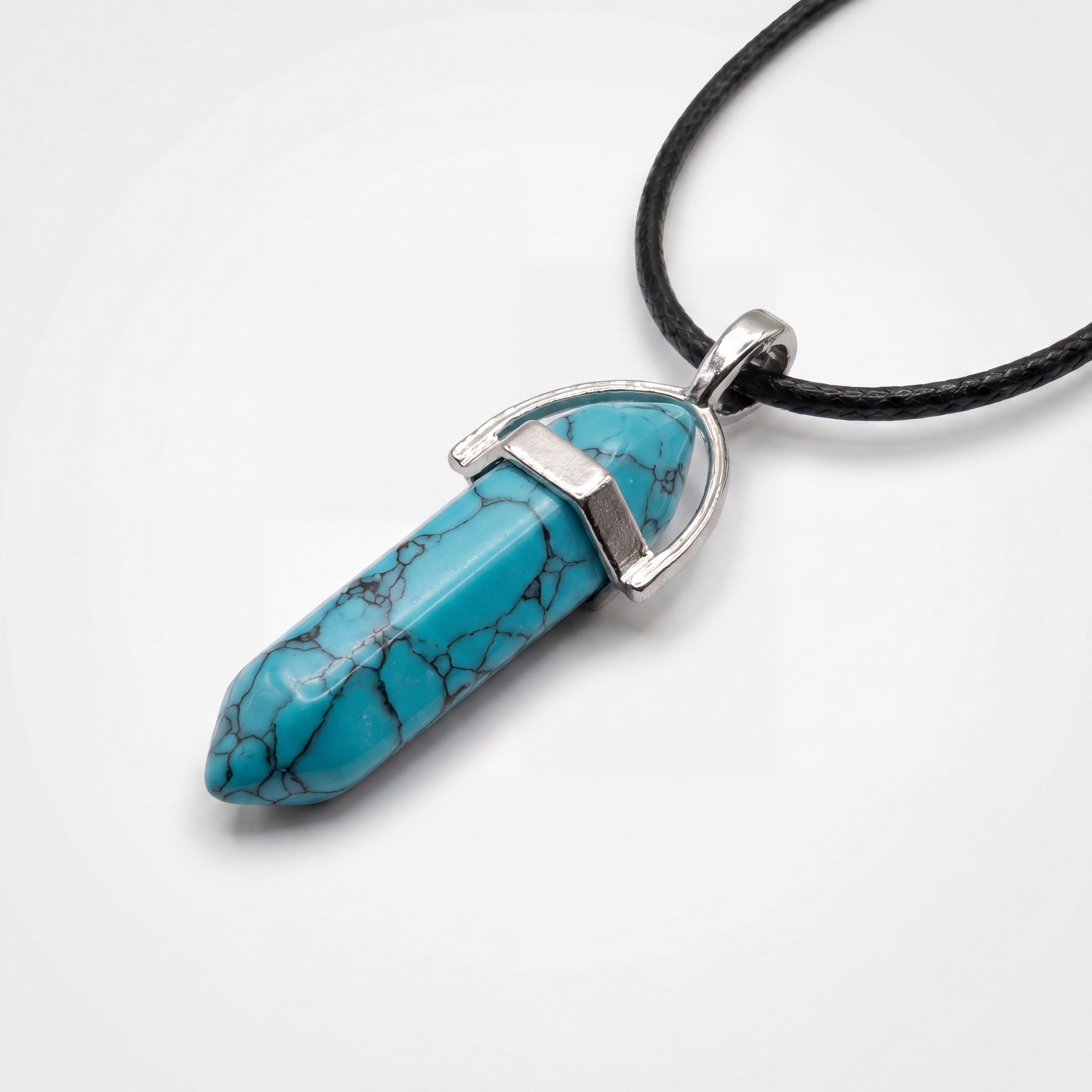 Blue Howlite Double Point Crystal Pendant Necklace