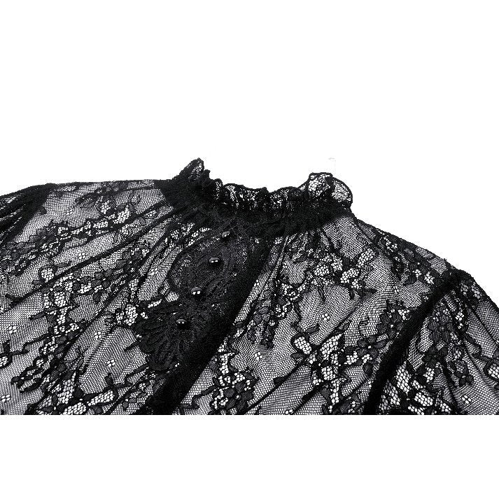 Dark in Love Aoife Black Hollow Lace Elastic Pleated Waist Eyelash Lace Cuff Top