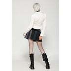 Dark in Love Sage Tartan Patchwork Leather-Waist Pleated Mini Skirt - Size UK 16 Left Only!