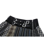 Dark in Love Sage Tartan Patchwork Leather-Waist Pleated Mini Skirt - Size UK 16 Left Only!