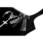 Dark in Love Lux Black Velvet Horn Embroidery Maxi Dress
