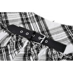 Dark in Love Quinn Punk Black and White Checkered Asymmetrical Messy Net Skirt