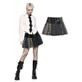 Dark in Love Sage Tartan Patchwork Leather-Waist Pleated Mini Skirt - Size UK 16 Left Only!
