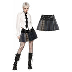 Dark in Love Sage Tartan Patchwork Leather-Waist Pleated Mini Skirt - Size UK 16 Left Only!