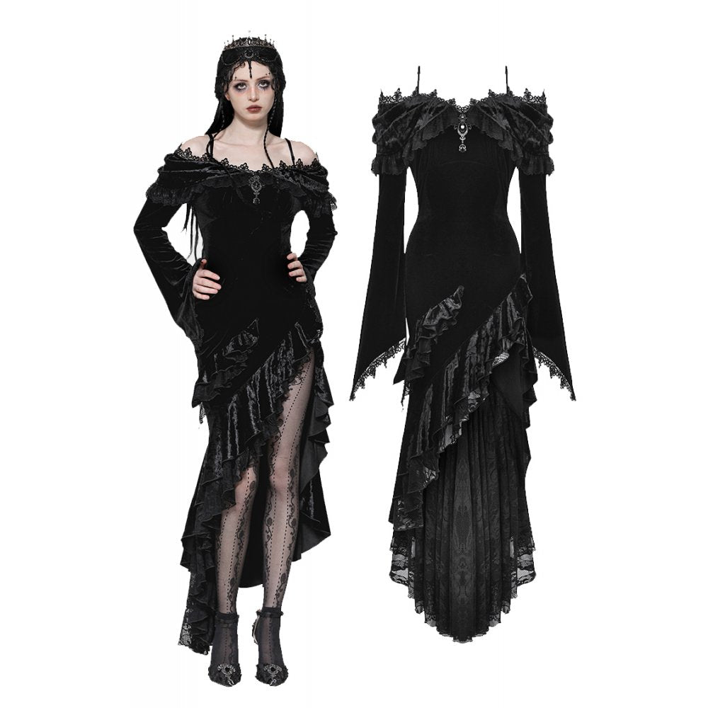 Dark in Love Kaia Midnight Mystique Velvet Ruffle Off-Shoulder Mermaid Dress