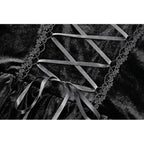 Dark in Love Nocturne Ruffled Velvet Lace Goth Dress in Black