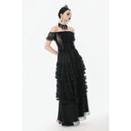 Dark in Love Morticia Gothic Velvet & Lace Skirt in Black
