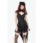Black Floral Lace High-Neck Gothic Shoulder-Mantle Corset Top