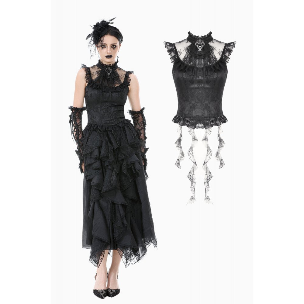 Dark in Love Seraphina Ruched Lace Goth Blouse in Black