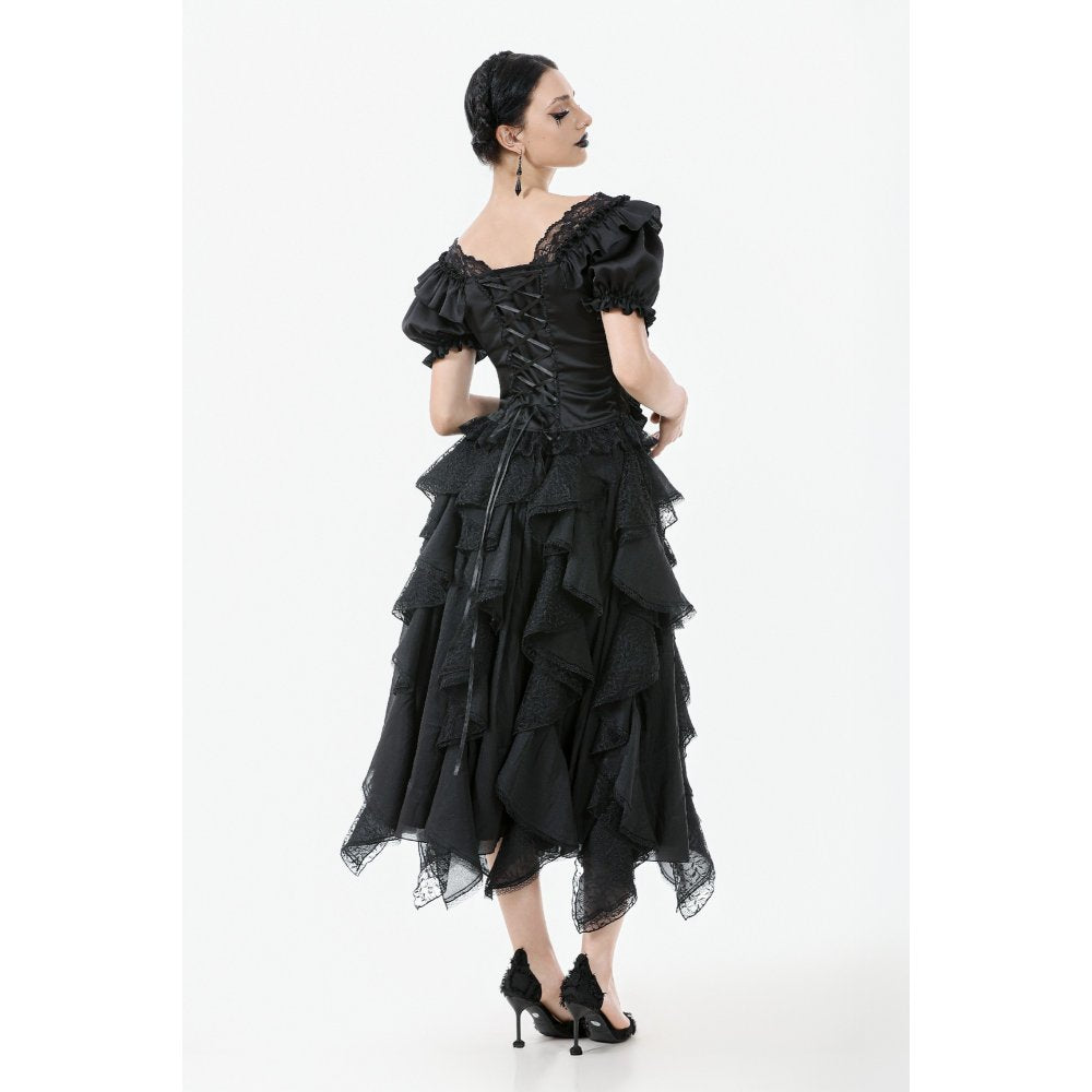 Dark in Love Seraphina Ruched Puff Sleeve Corset Top in Black
