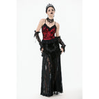 Dark in Love Gothic Lace Velvet Layered Maxi Skirt in Black