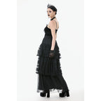 Dark in Love Morticia Gothic Velvet & Lace Skirt in Black