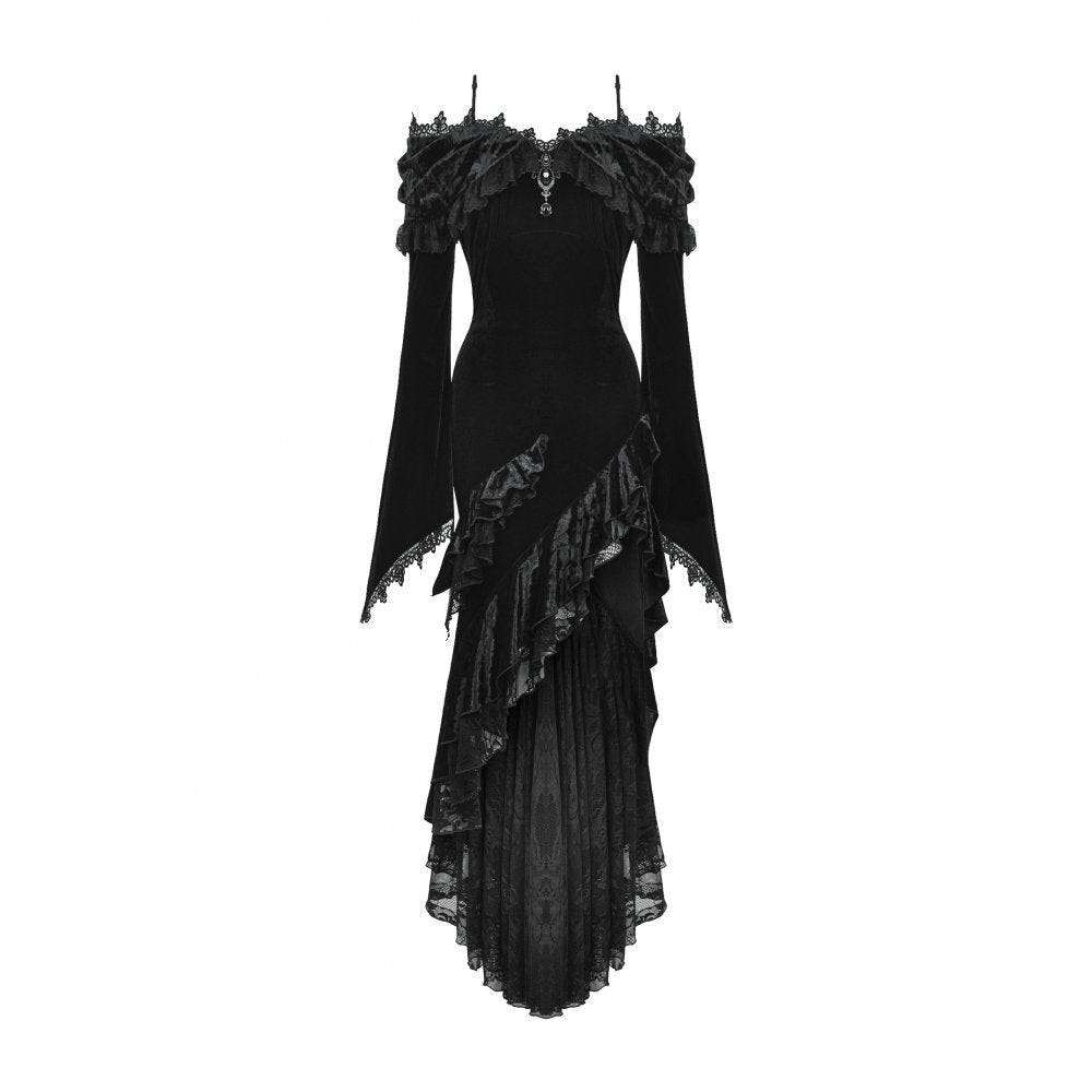 Dark in Love Kaia Midnight Mystique Velvet Ruffle Off-Shoulder Mermaid Dress