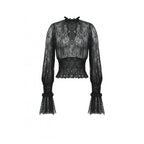 Dark in Love Aoife Black Hollow Lace Elastic Pleated Waist Eyelash Lace Cuff Top